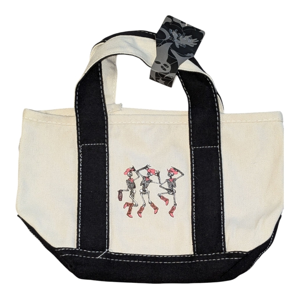 Violet Skye Mini Canvas Tote Dancing Cowboy Skeletons Boho Indie Cute NWT Goth